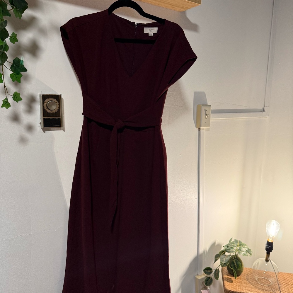 LOFT Burgundy Tie-Waist Jumpsuit – Size Small